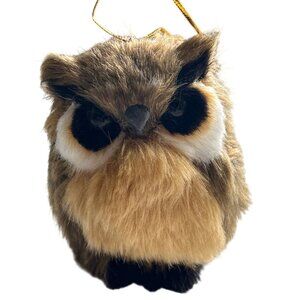 Realistic Faux Fur Owl Mini Woodland Animal Ornament - 3.5” With Hanging Loop